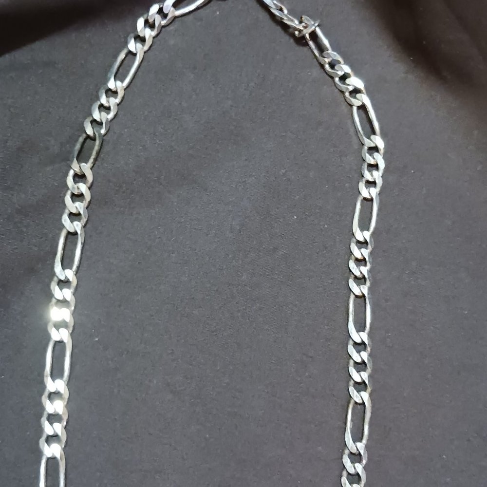 Vintage 20 inch sterling silver men's Figaro necklace